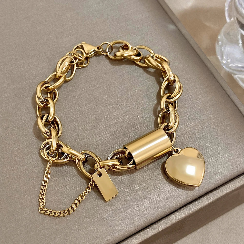 Stainless Steel Chunky Charm Love Bracelet