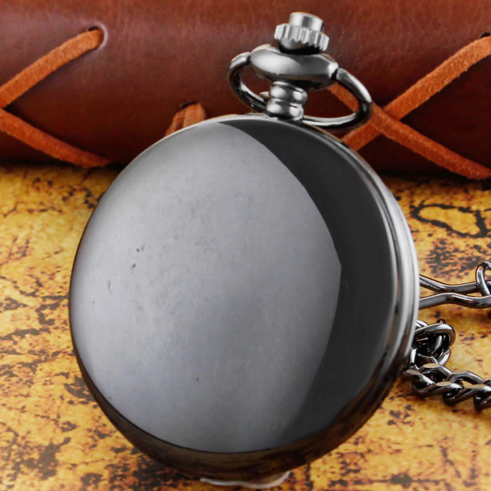 Black Quartz Pocket Watch Antique Necklace Gift
