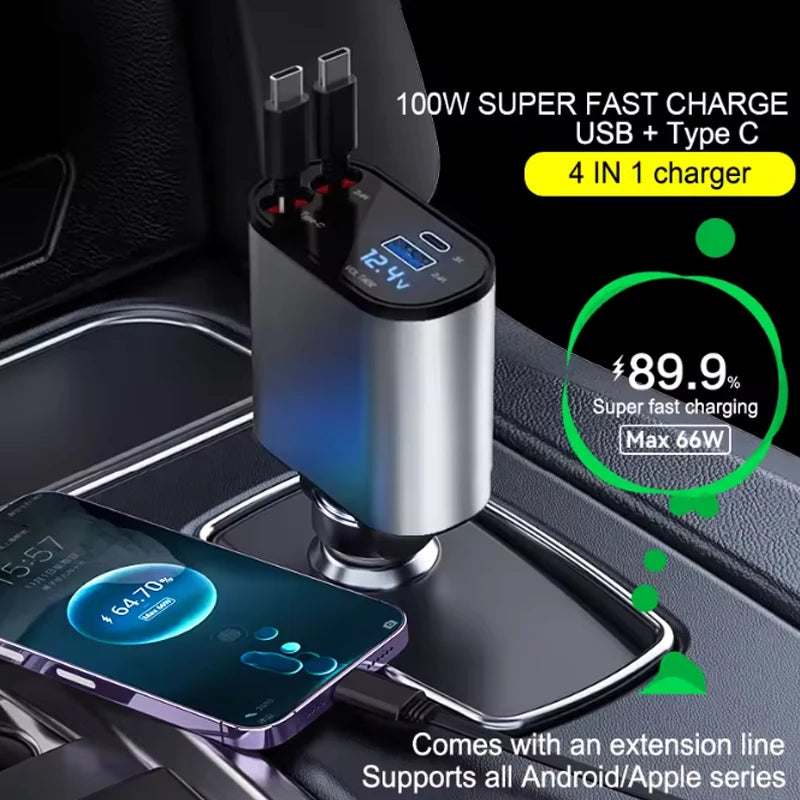 4-in-1 120W Retractable Car Charger