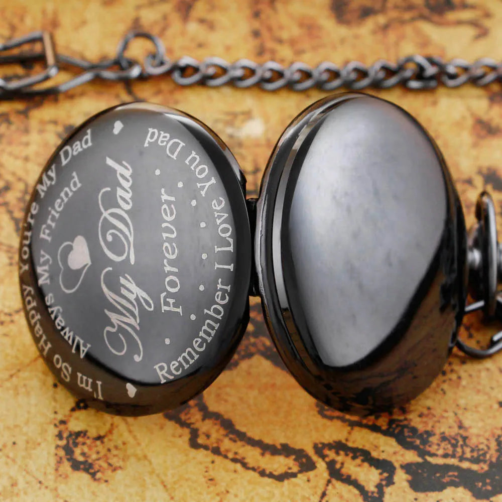 Black Quartz Pocket Watch Antique Necklace Gift
