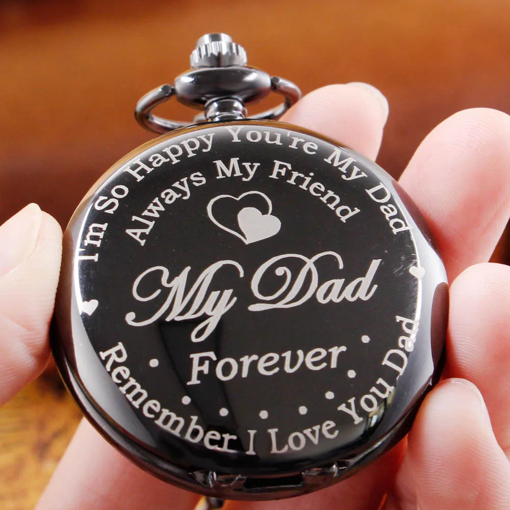 Black Quartz Pocket Watch Antique Necklace Gift