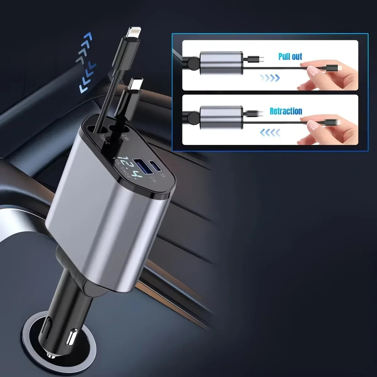 4-in-1 120W Retractable Car Charger
