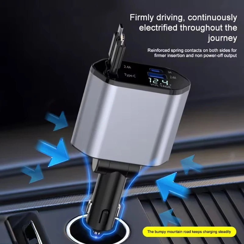 4-in-1 120W Retractable Car Charger