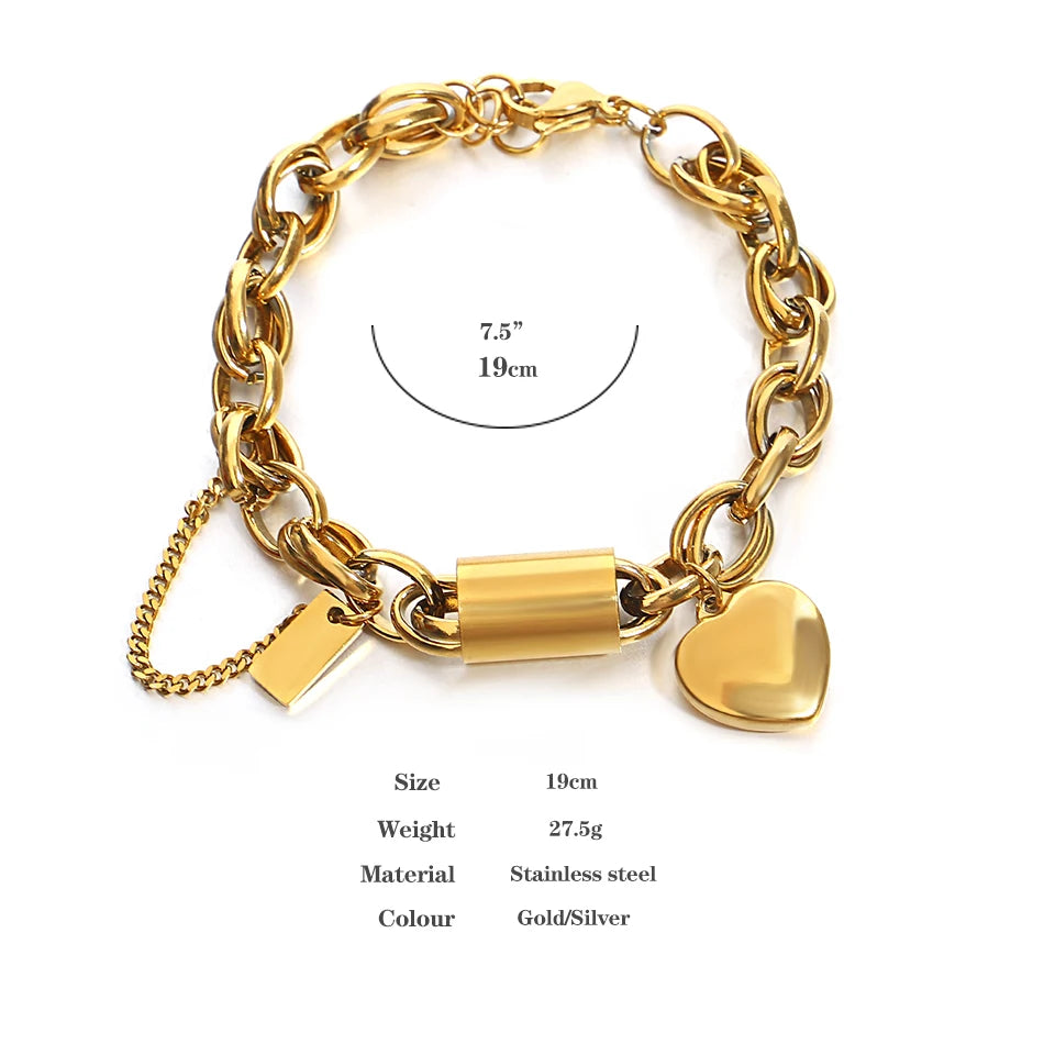 Stainless Steel Chunky Charm Love Bracelet