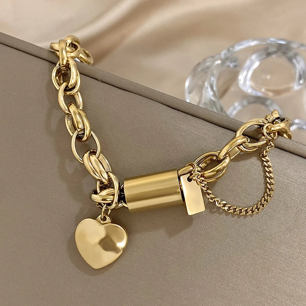 Stainless Steel Chunky Charm Love Bracelet