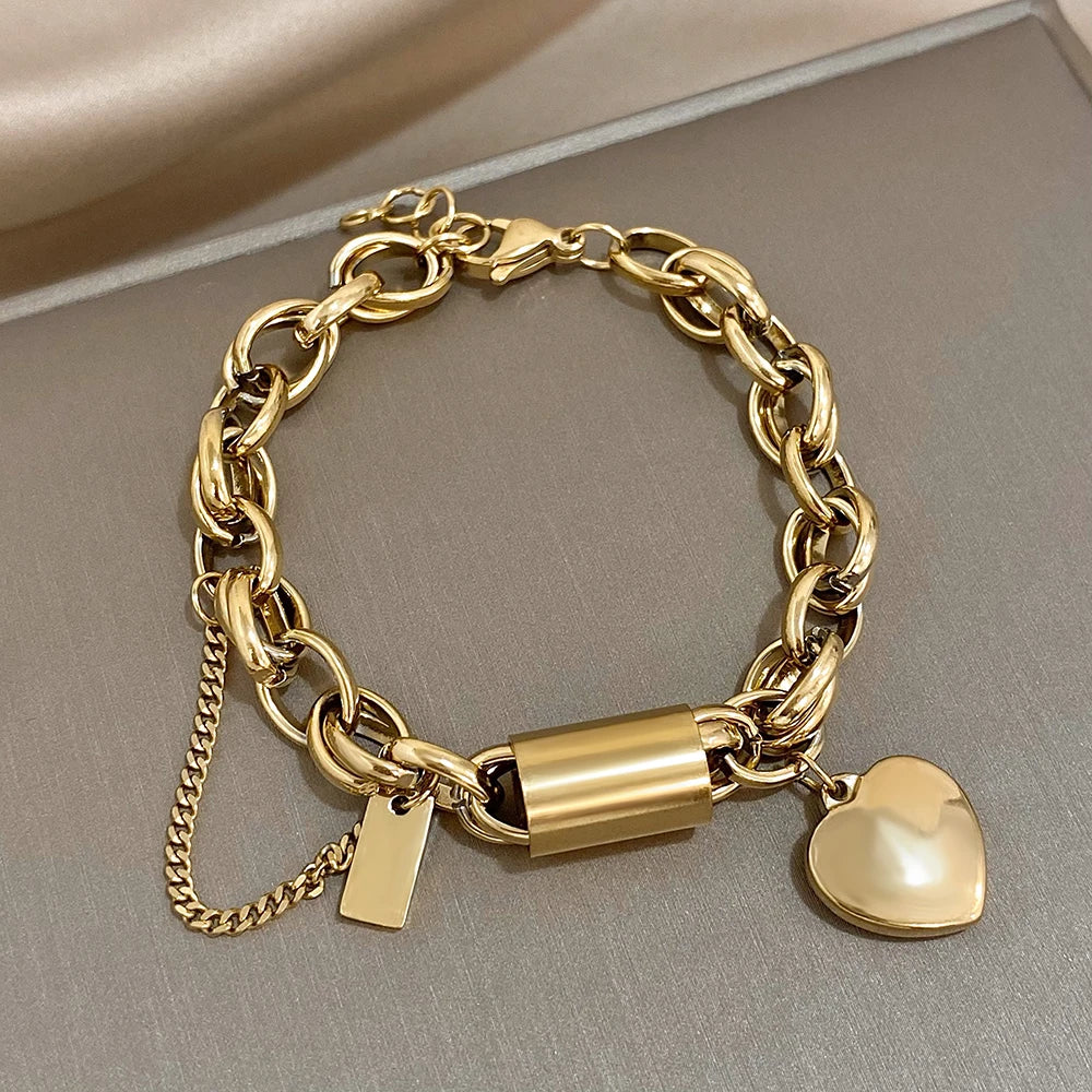 Stainless Steel Chunky Charm Love Bracelet