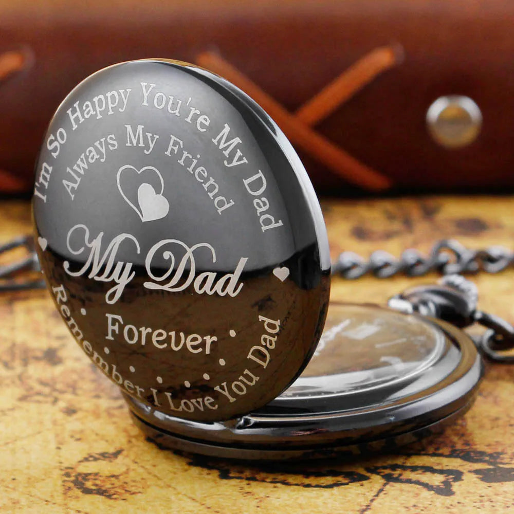 Black Quartz Pocket Watch Antique Necklace Gift