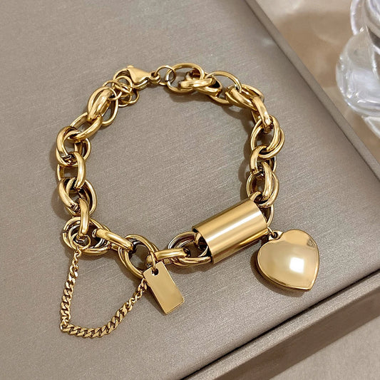 Stainless Steel Chunky Charm Love Bracelet