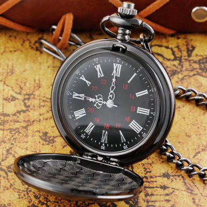 Black Quartz Pocket Watch Antique Necklace Gift