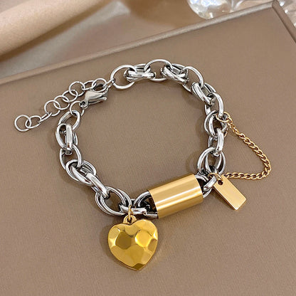 Stainless Steel Chunky Charm Love Bracelet