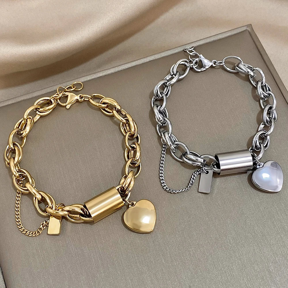 Stainless Steel Chunky Charm Love Bracelet