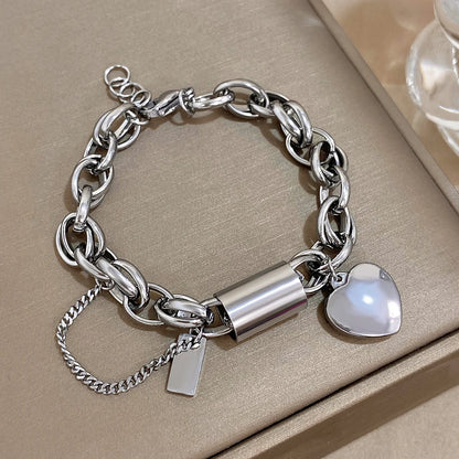 Stainless Steel Chunky Charm Love Bracelet