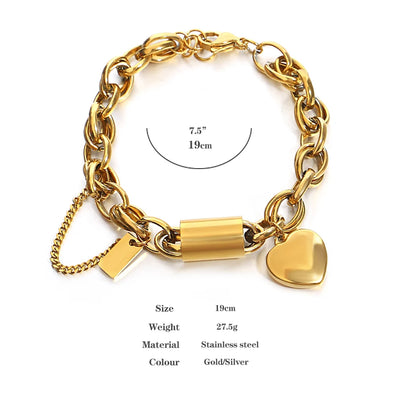 Stainless Steel Chunky Charm Love Bracelet