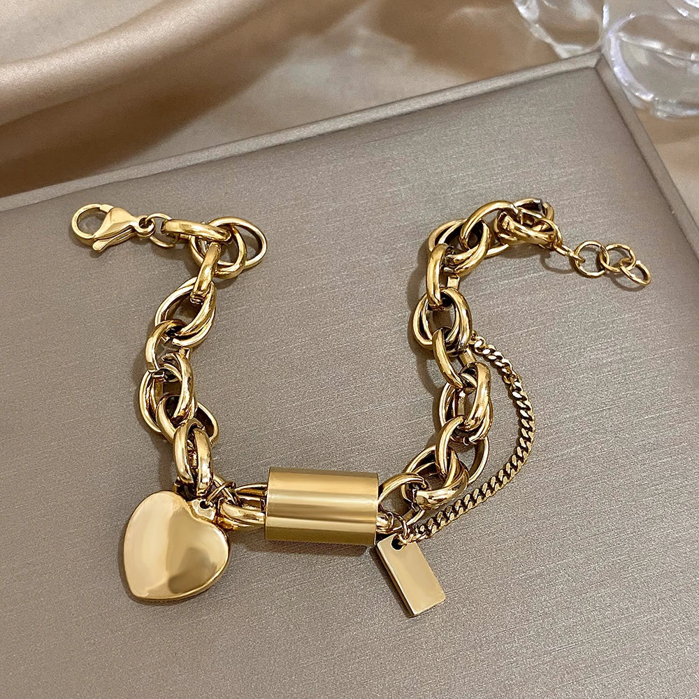 Stainless Steel Chunky Charm Love Bracelet